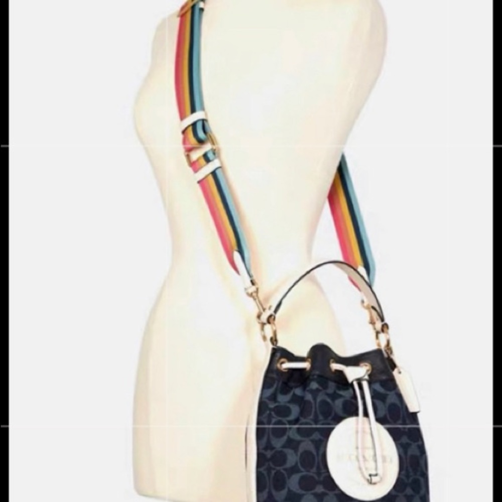 Coach Navy Blue Bucket Bag with Rainbow Strap - Picture 5 of 13
